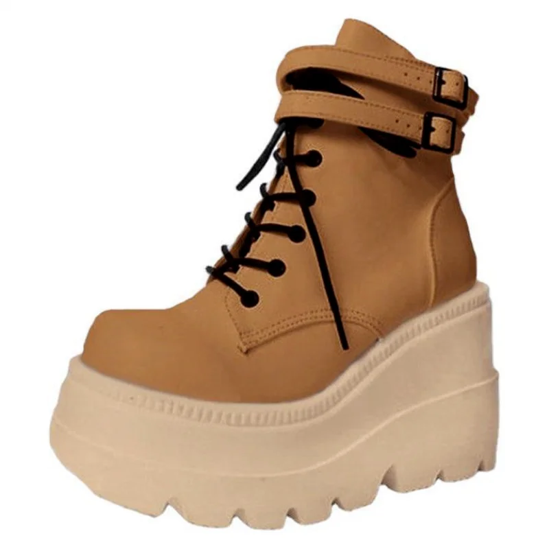 Salto alto plataforma para mulheres, botins, botas, PU, elegante, cunhas, cosplay, design de marca, tamanhos grandes, 43, outono, inverno, 2022