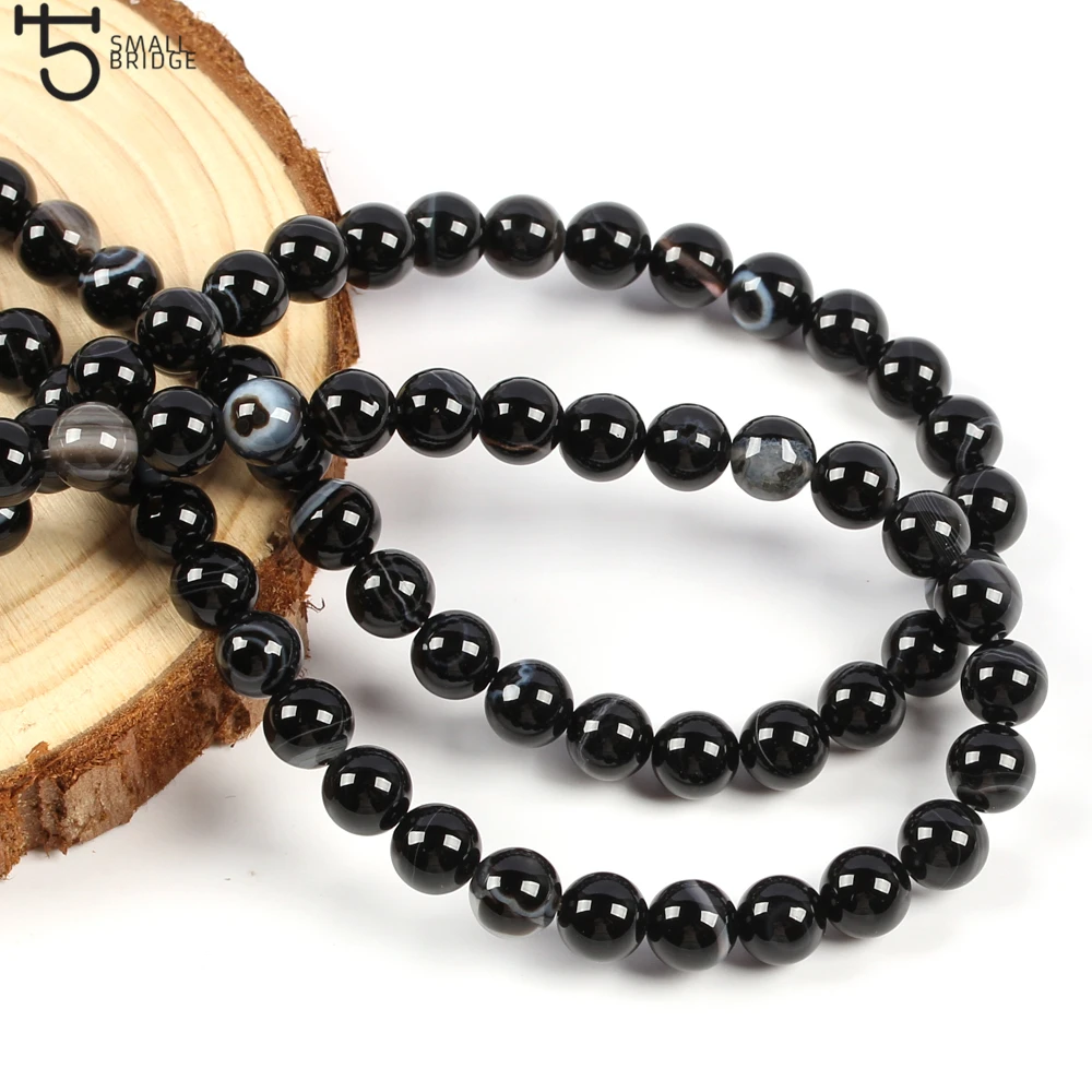 خرز من الحجر الطبيعي ، عقيق ، أونيكس ، مخطط أسود ، فضفاض ، لصنع المجوهرات ، 6 ، 8 ، 10 مللي متر #3