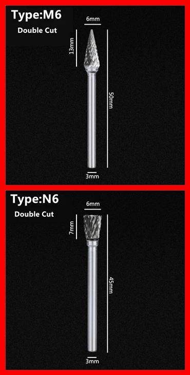 Jrealmer 5pcs 3x6mm Double Groove Tungsten Carbide Rotary Burrs 3mm Rob Head 6mm DIY Milling Cutter Tungsten Carbide Burr