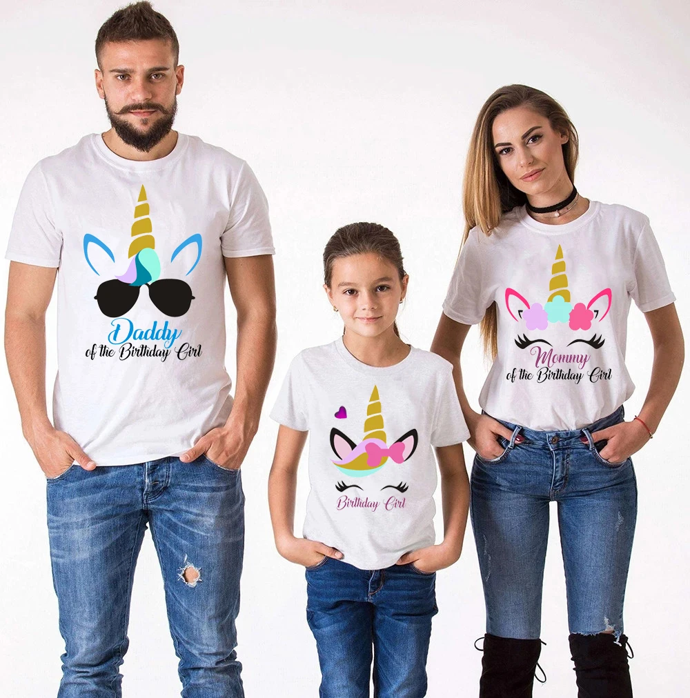 1pc Family Matching Clothes Unicorn Daddy Mommy Brother Sister Girls Birthday Tshirts Funny Summer Family Look Party Tees Tops