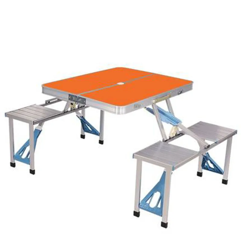 Outdoor Folding Four Chairs Portable Aluminum Alloy Conjoined Table Floor Stand No Installation Table For Vehicle Picnic