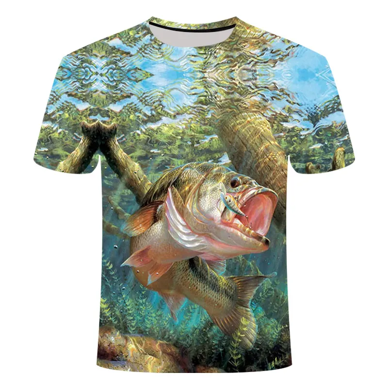 Three-dimensional fish fillet fun fish fingerprint men and women hip-hop 3dt-shirt Harajuku entertainment fishing T-shirt