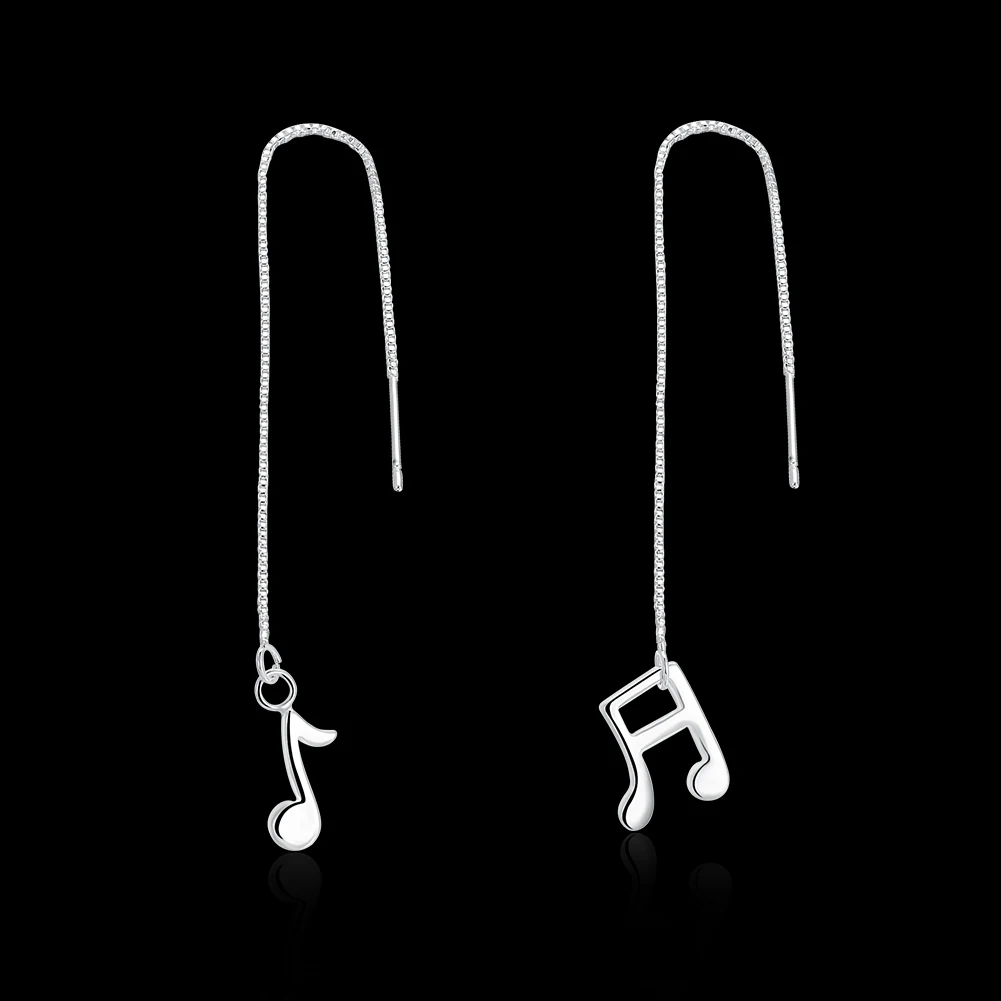 High Quality 925 Sterling Silver Music Symbol Long Chain Drop Earrings for Women 925 Sterling Silver Fine Jewelry Wedding Gift