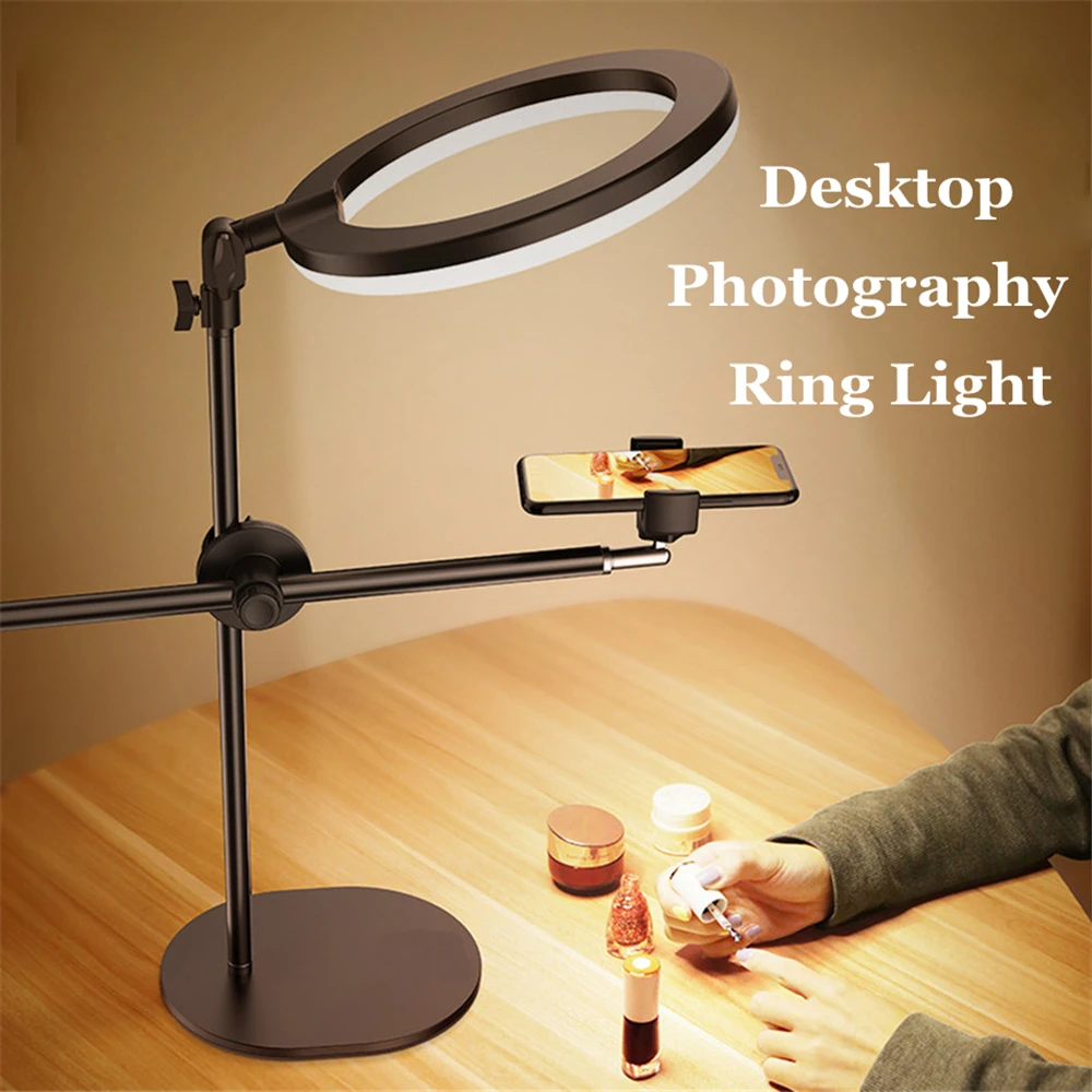 Profession Desktop Photography LED Ring Light Ring Lamp Phone Holder Tripod Stand for Photo Studio Nail Art Video Ringlight