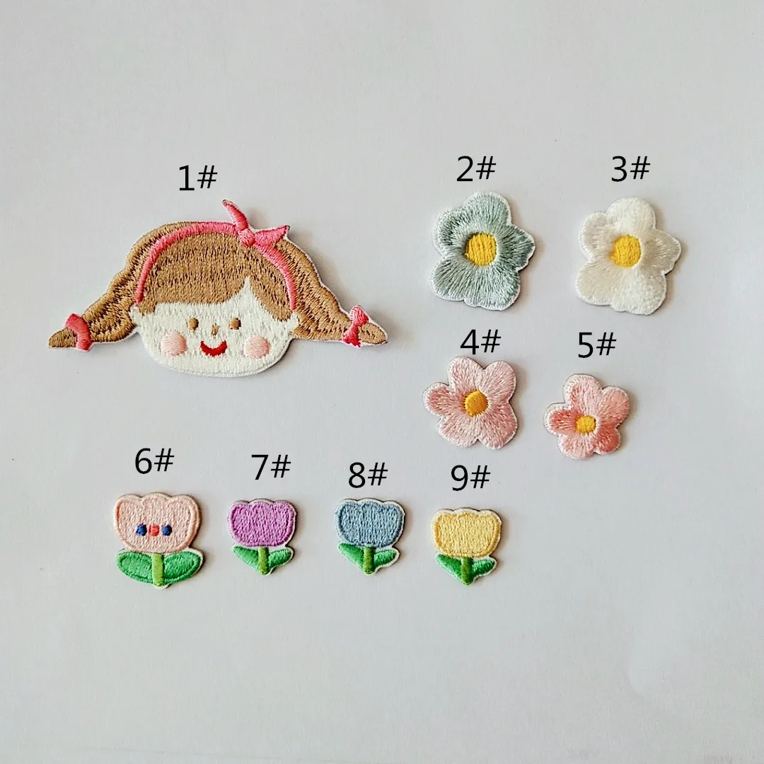 Self-adhesive Cute Girl Flower Embroidery Patches for Clothing Iron on Clothes Jacket Appliques Stripe Thermo Adhesive Craft