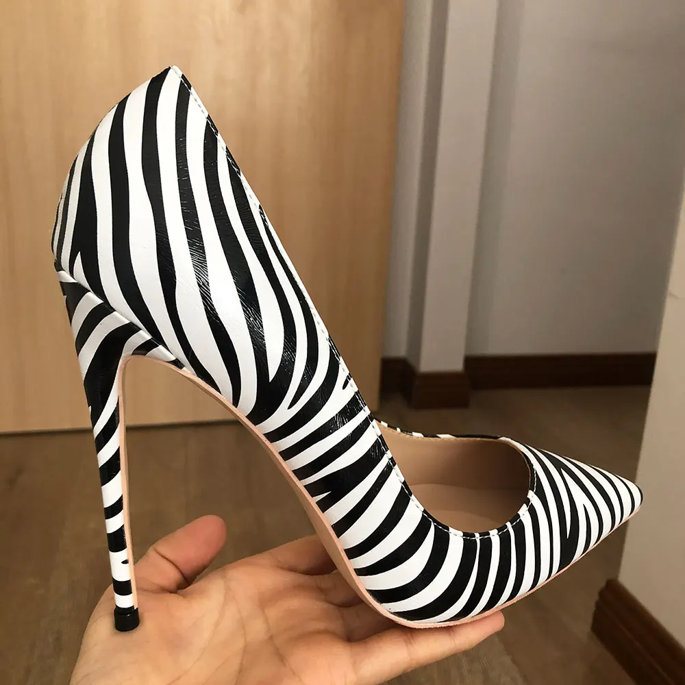 Tikicup Matte Zebra Printed Women Pointed Toe Extremely High Heels Sexy Ladies Chic Pumps Wedding Party Shoes Big Size 33-45