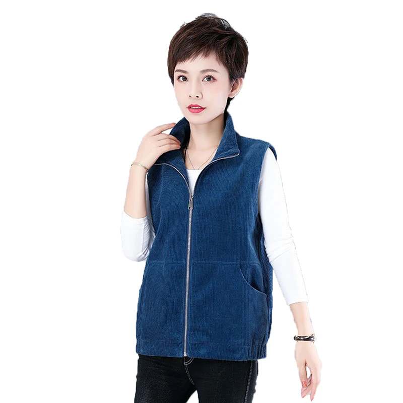 

Women's Vest Middle-Aged Elderly Mothers Spring Autumn Waistcoat New 2022 Corduroy Sleeveless Jacket Casual Zipper Outerwear 4XL