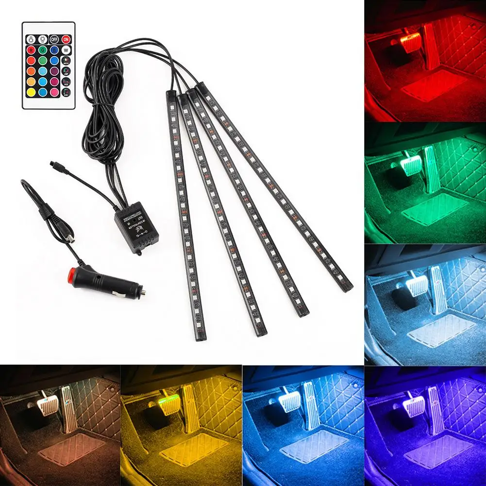 Car Underglow Lights Automobile Interior LED Strip Lights 16 RGB Colors Mini Vehicle Footwell Lamps Reduce Eye Fatigue For