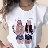Best Friends Women Funny Tshirt Girl Cartoon Tops Tee Harajuku Short Sleeve Tee Shirts Female Cute T-shirt Girls