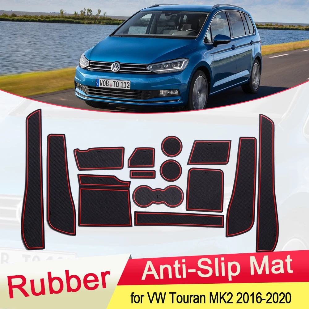 for VW Volkswagen Touran MK2 2016 2017 2018 2019 2020 Rubber Anti-slip Mat Door Groove Cup pad Gate slot Coaster Car Accessories