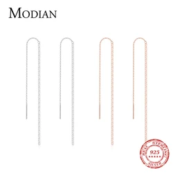 Modian Solid 925 Sterling Silver Elegant Long Tassel Drop Earrings Simple Rose Gold Color Dangle Ear For Women Silver Jewelry