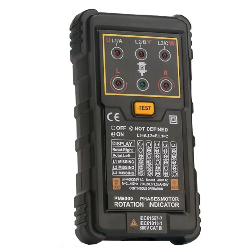 Motor Rotation Tester PM5900 Portable Handheld Three Phase Motor Rotation Indicator Tester Non-contact 3 Phase Rotation