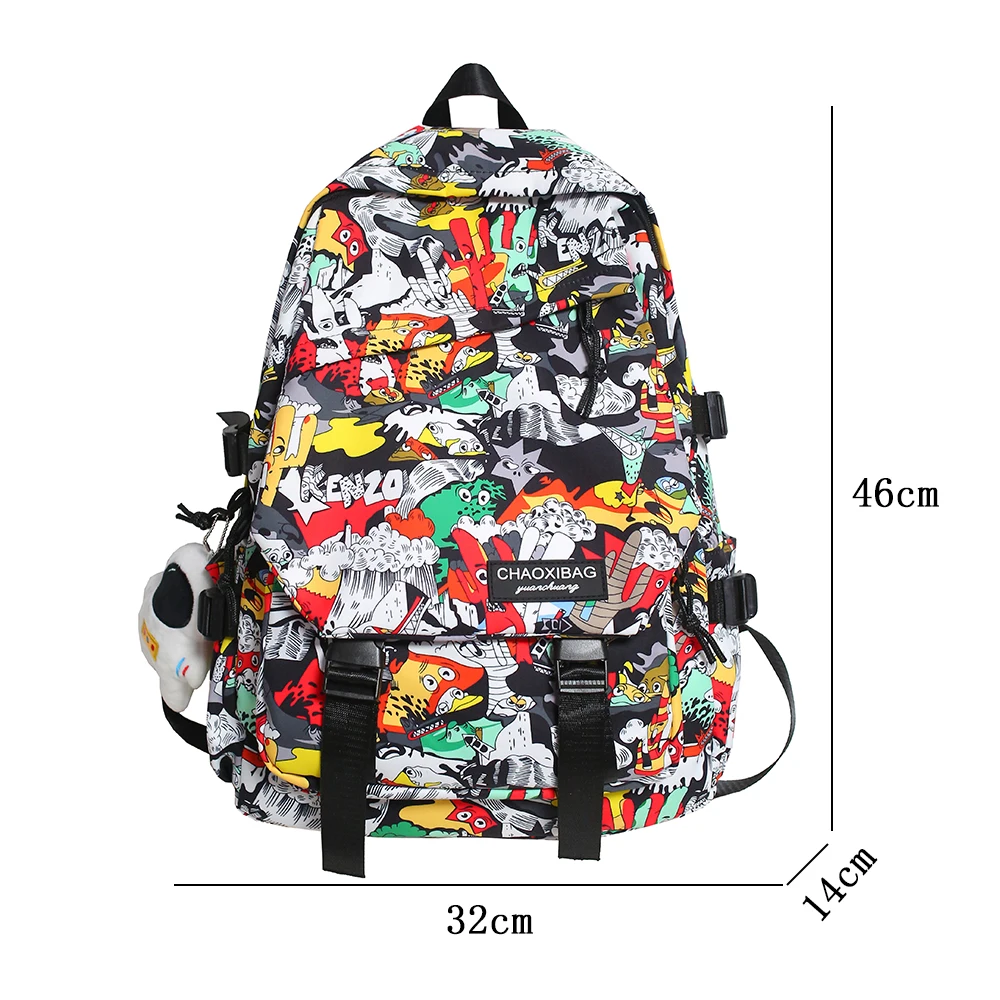 Harajuku Girl Male School Bag Female Graffiti Print Men Backpack Women Book Boy Bag Nylon Ladies Fashion Laptop Backpack Student