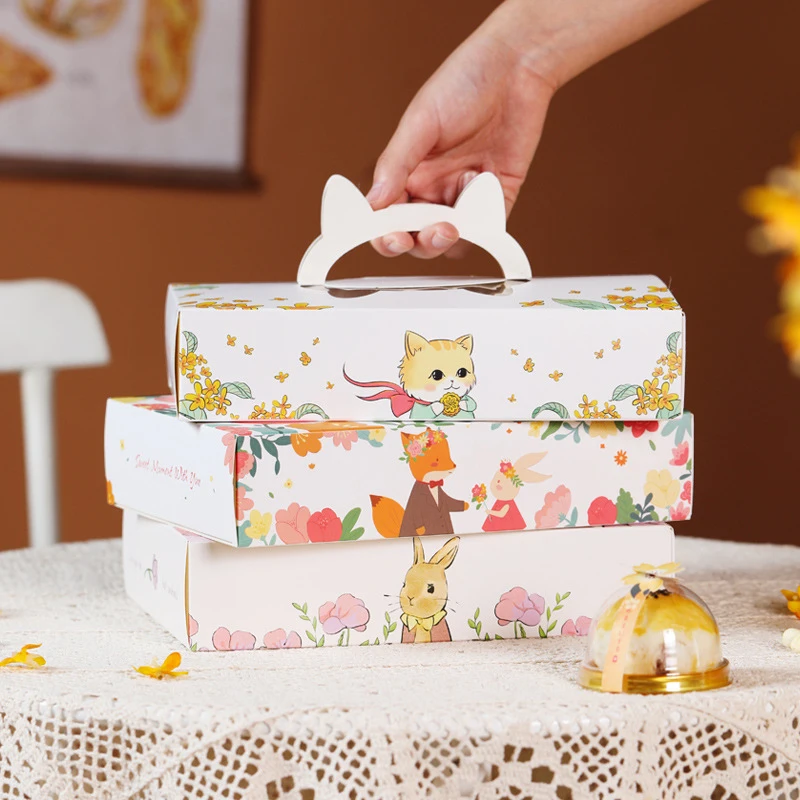 Macaron Doggy Bag Muffin Box Window Opening Chocolate Packaging 10pcs Cartoon Cupcake Baking Boxes Window Open Cake Box