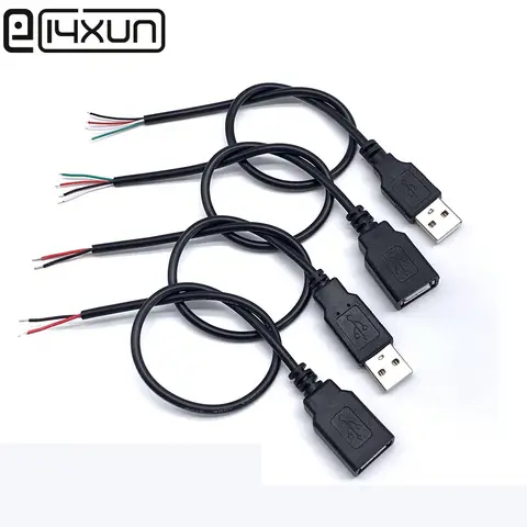 1pcs DIY USB 2.0 Welding Type Male Plug Female jack Connector with 2P / 4P Cable PVC Wire Black 30cm 100cm 22AWG 28AWG