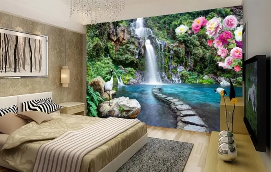 

Custom wallpapers Mountain waterfall 3D mural landscape wall 3d murals wallpaper for living room