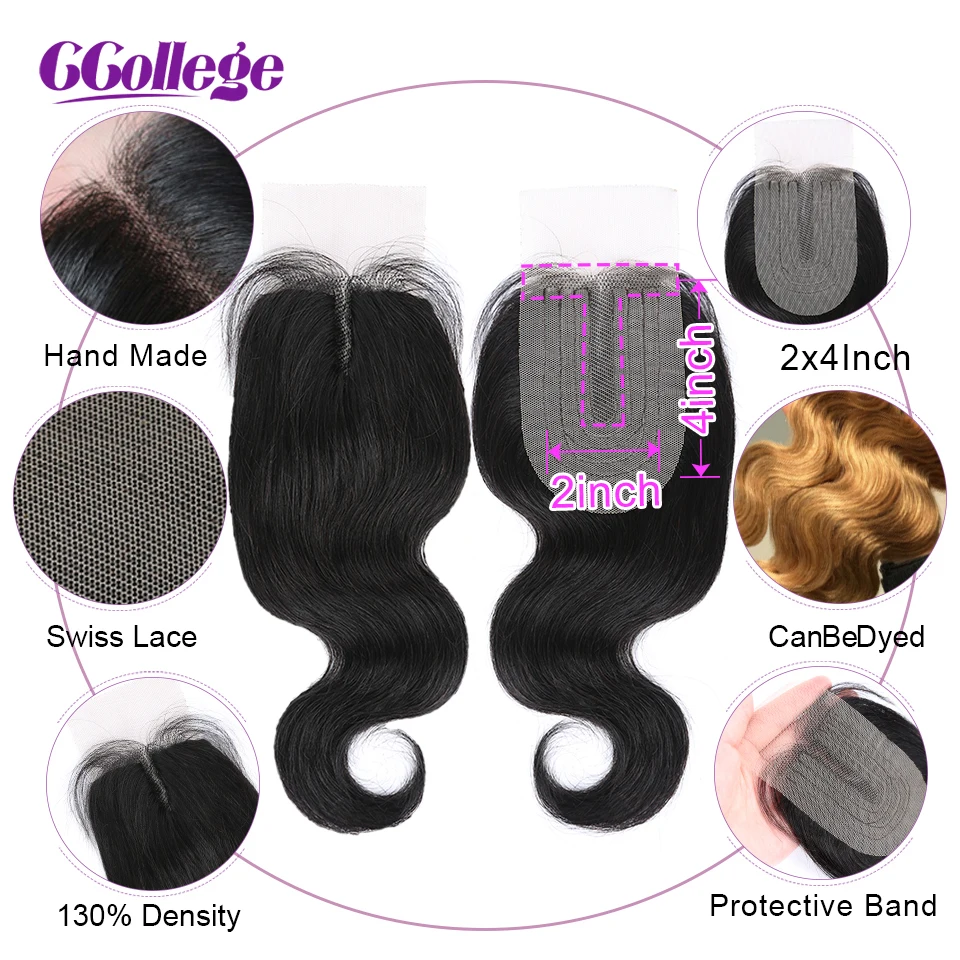 50 gram/Piece Body wave Bundles With Closure Brazilian Hair Weave Remy Human Hair Extension 4/5/6 Bundles With T2x4 Lace Closure