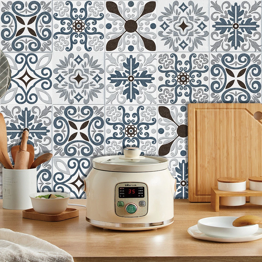 10/15/20cm Mandala Style Matte Surface Tile Sticker Peel & Stick Decoration Film For Tiles /Ground in Kitchen Wardrobe Wallpaper