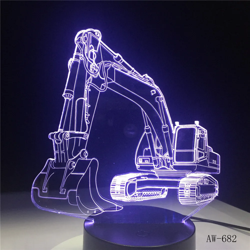 3D Excavator Night Light LED Table Lam 7 Colors USB Novelty Car Shape Desk Bedside Nightlight Deco Lamps For Kids Gift AW-682