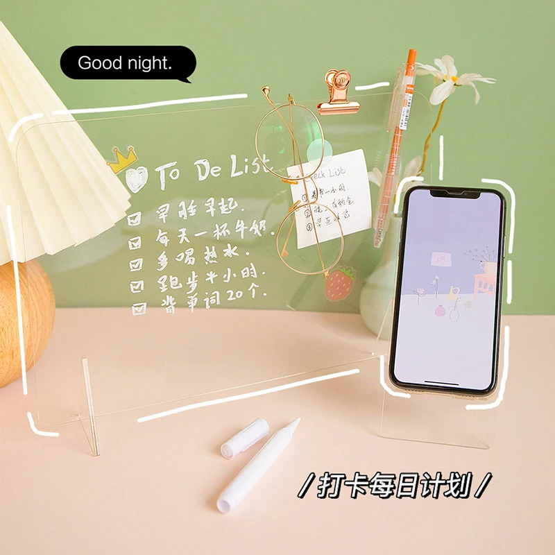 Transparent Acryli Message Board Students with Notepad Portable Mini Student Graffiti Writing Board