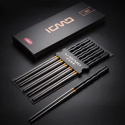 5pcs Set Pack Non-Slip Stainless Steel Chopsticks Reusable Tableware Dinning Japanese Chopstick Sushi Food Sticks