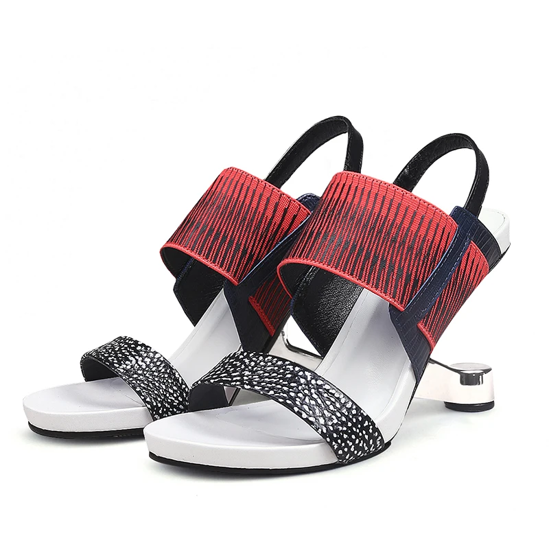 Gladiator Sandals Women shoes Metal High Heel Sandals Women Shoes Mixed Color Open Toe  2019 New Summer Women Sandals Size 34-39