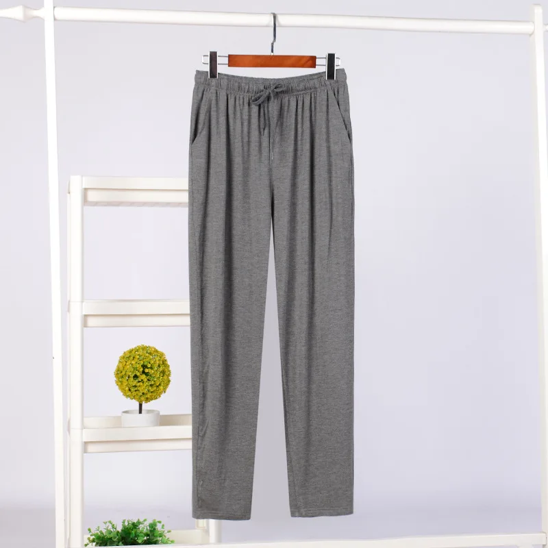 Fdfklak New Men\'s Home Pants Modal Spring And Autumn L-4XL Large Size Trousers Bottoms Casual Loose Sleepwear Black/Gray