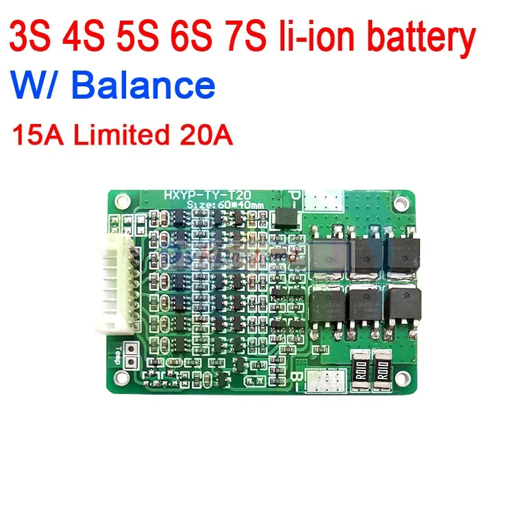 3S 4S 5S 6S 7S 15A W/bilans li-ion 18650 BMS PCM bateria litowa deska ochronna 3.7V 12V 16.8V 21V 25.2V 29.4V ograniczona 20A