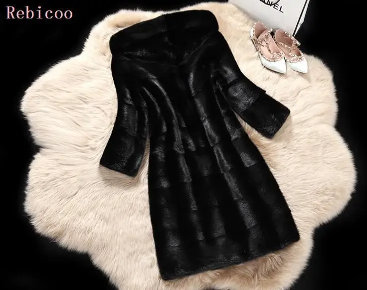 Fashion fake fur coat women full sleeve wave cut genuine rabbit fur warm winter coats and jackets with a hood