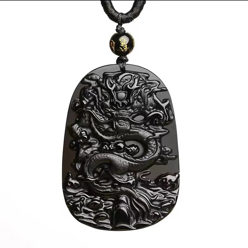 1pcs Natural obsidian pendant Lord Dragon pendant running necklace crystal ornament