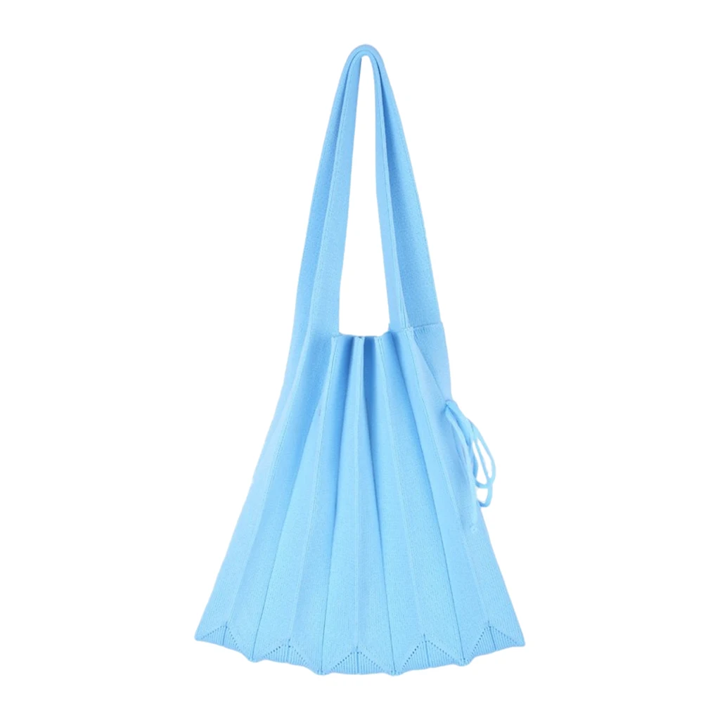 Soft Knitted Pleated Bag Women Fashion Drawstring Handmade Shoulder Bag