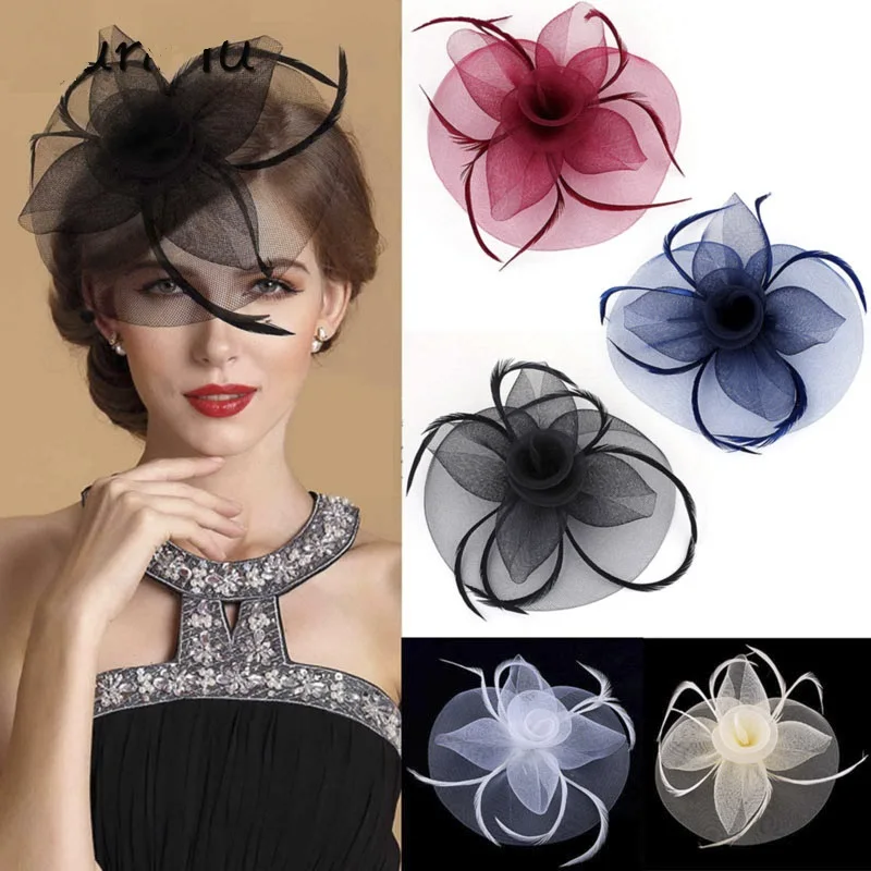 Pince à cheveux en dentelle faite à la main pour femmes, nœud Fascinator, vêtements de sauna, mini chapeau en plumes, accessoire de fête de mariage,