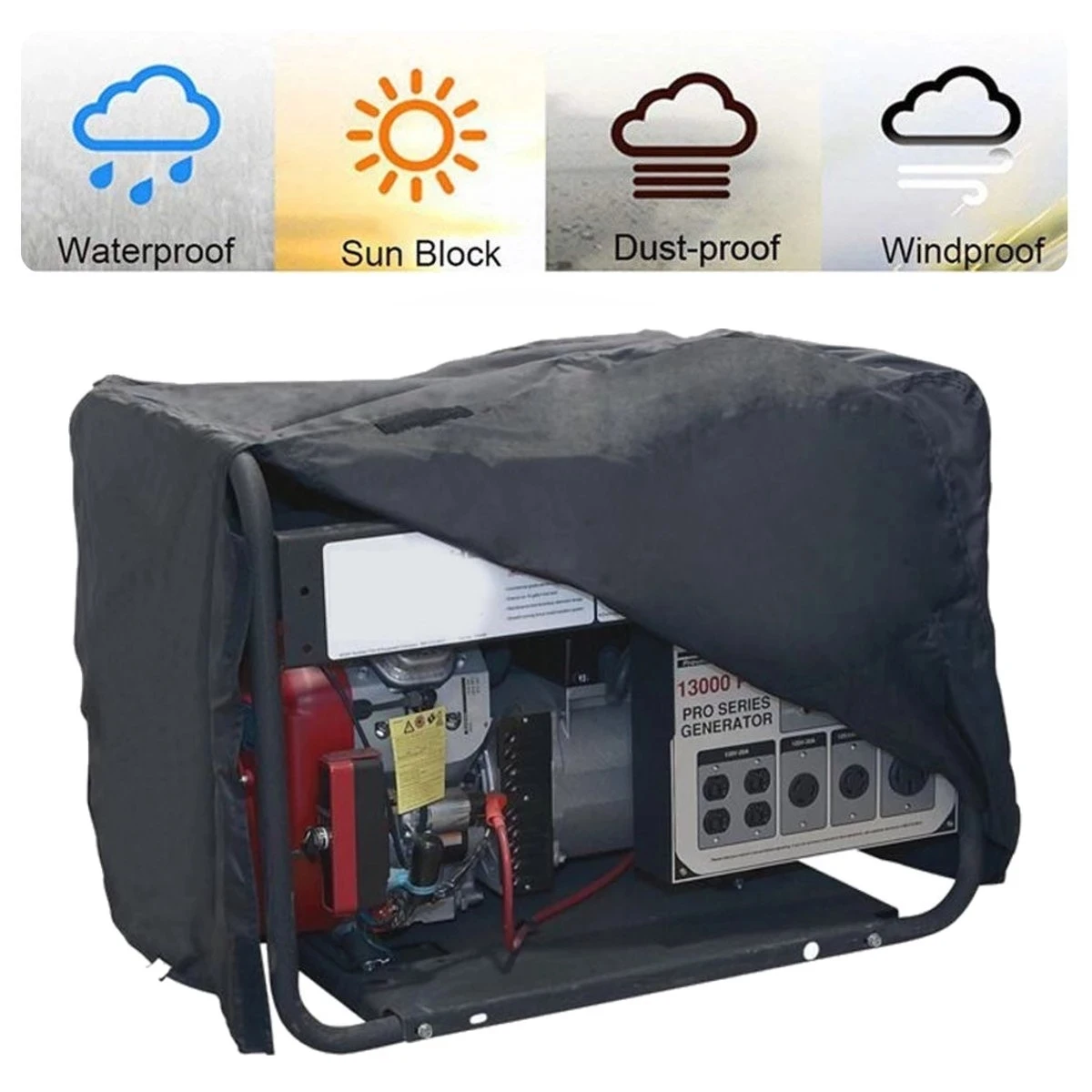 

Black Generator Cover Windproof Protective Cover Canopy Shelter Waterproof Oxford Cloth All-Purpose Covers Accessories 3 Sizes