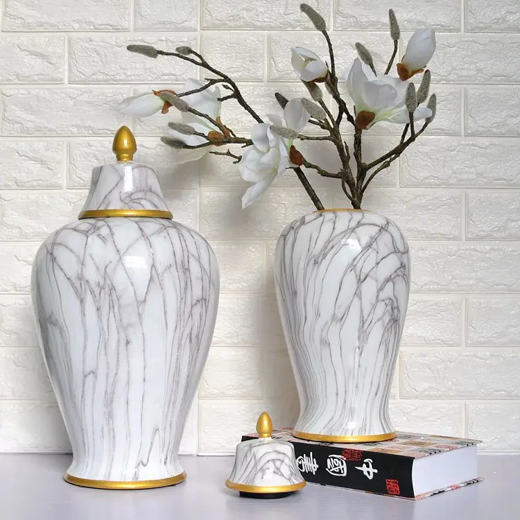 

Modern Light Luxury New Chinese Style Classical Style Ceramic Imitation Black And White Marble Pattern porcelain Ginger Jar