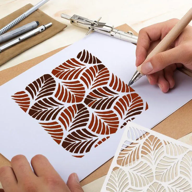 1pc Stencil Openwork Leaf Painting Template DIY Decor Embossing Accessories Sjablonen Scrapbook Reusable Office School Supplies