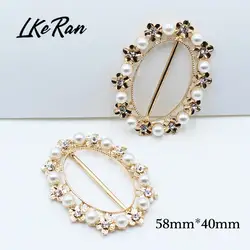 5PCS/lot 58*40MM Large Alloy Oval-Shape Rhinestone Buckles Pearl Decor Wedding fit ribbon and Shoe Belt Clothin Buckles Fitting