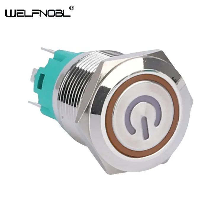 

1NO1NC Waterproof Momentary Latching Blue LED Light Power Logo Reset Self-Locking Electrical Push Button Switch