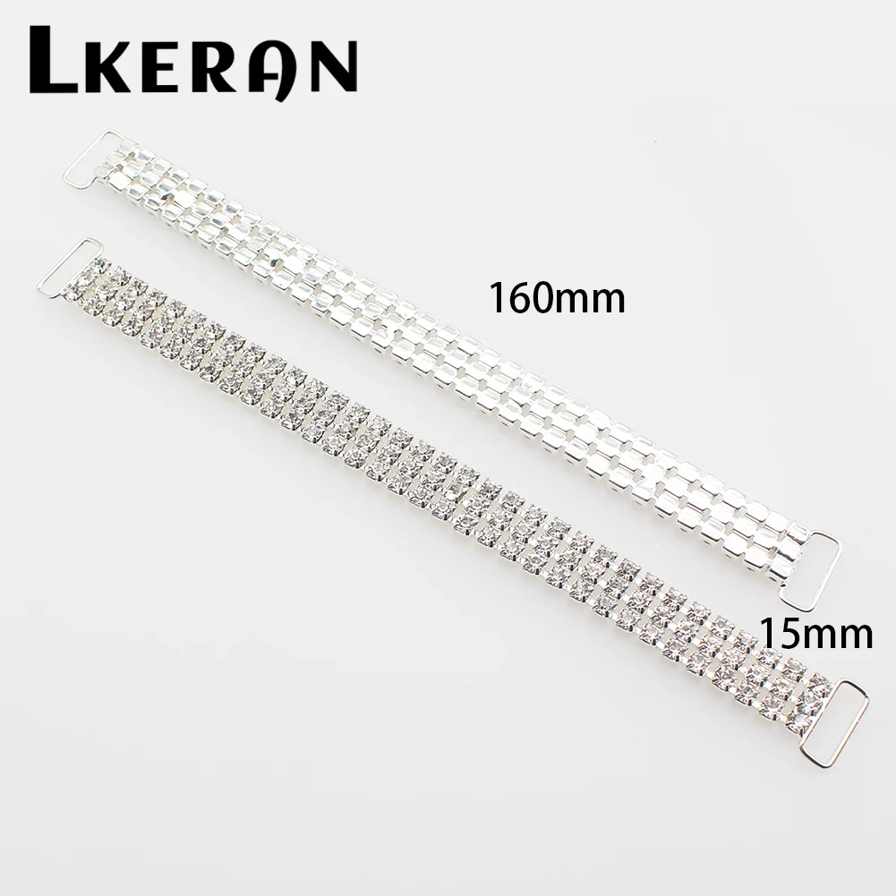 2Pcs Three-rows Size collection of Crystal Rhinestone Bikini connectors Buckle Copper Chain For clothing/Beachwear/Wedding Decor