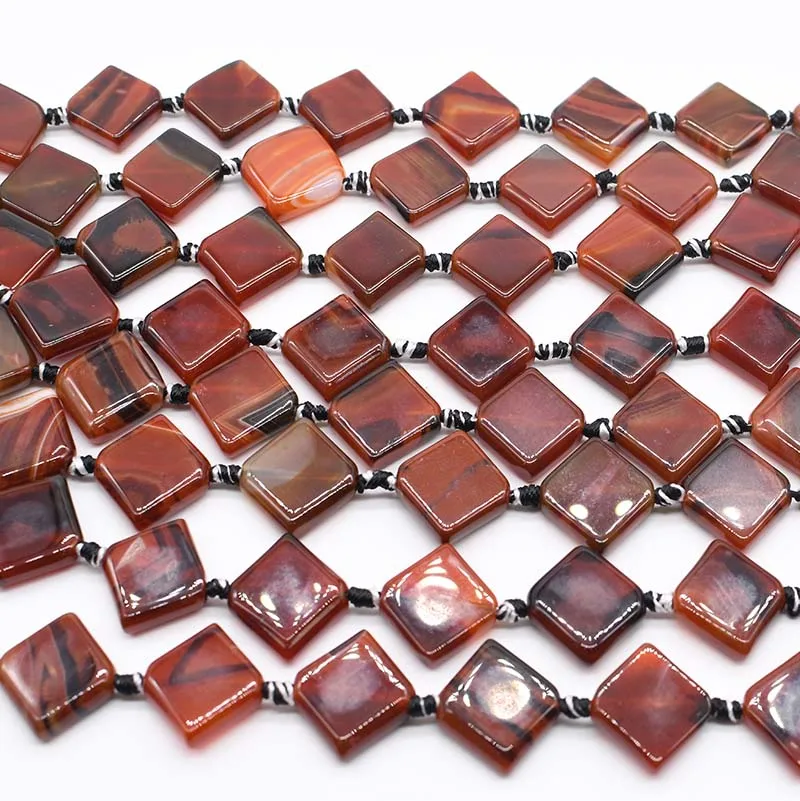 

2 strands/lot Natural diagonal square dark red stripe smooth agate stone For DIY Women Necklace Bracelet Jewelry Making 15"