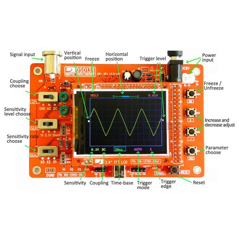DSO138 Digital Oscilloscope Charger P6100 Probe Accuracy 12Bit Highest Real-Time Sampling Rate 1Msps