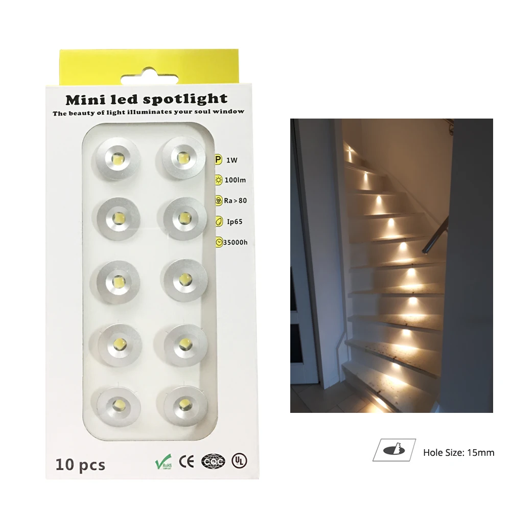 Foco de luz LED de punto pequeño, iluminación ambiental impermeable para techo, sauna, aleros, escaleras, pasarelas, patios, armario, 1W, 12V, 20