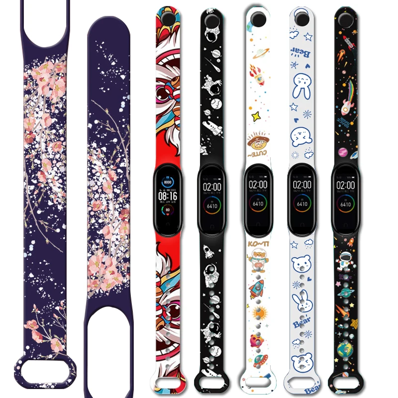 

bracelet mi band 3 4 strap smart accessories Personalized Print flowers mi band 5 6 Replacement for xiaomi miband 3/4/5/6 strap