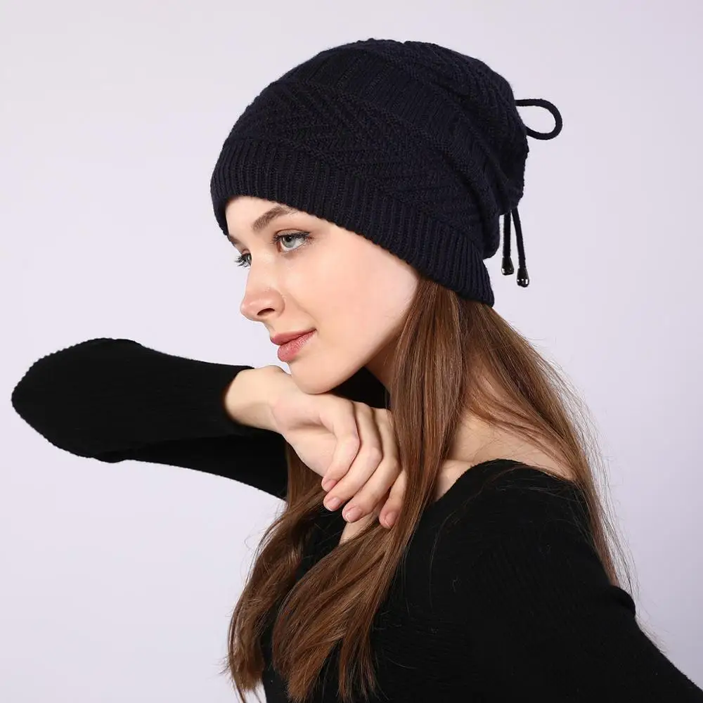 Gorros elásticos de punto para mujer, bufanda de redecilla sólida, gorro cálido para mujer, gorro de otoño e invierno