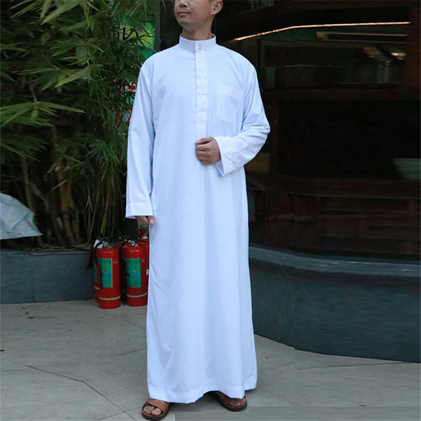 Saudi Arab Full Sleeve Abaya Islamic Clothing Men Long Robe Kaftan Muslim Clothing for Men Pakistan Pray Plus Size Jubba Thobe