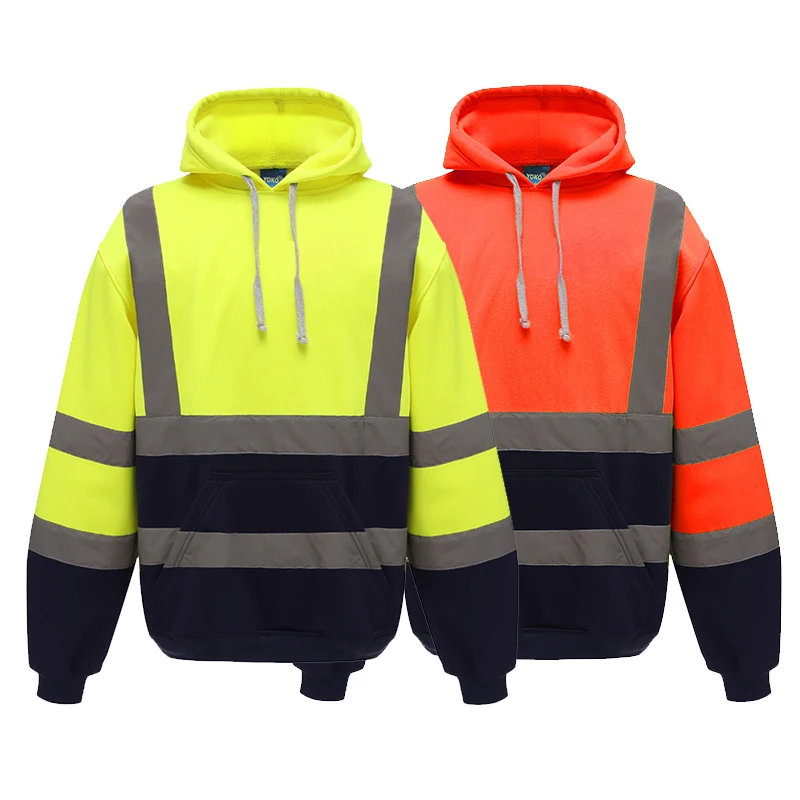 Men Workwear High Visibility Work Jacket Coat Mens Reflective Safety Sweatshirt Hooded Coat Work Clothing Winter Jackets