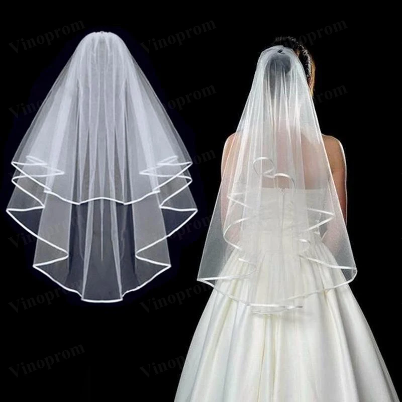 Voile en dentelle de tulle à deux couches pour patients courts, bord de ruban, accessoires de mariage simples et indépendants, bon marché