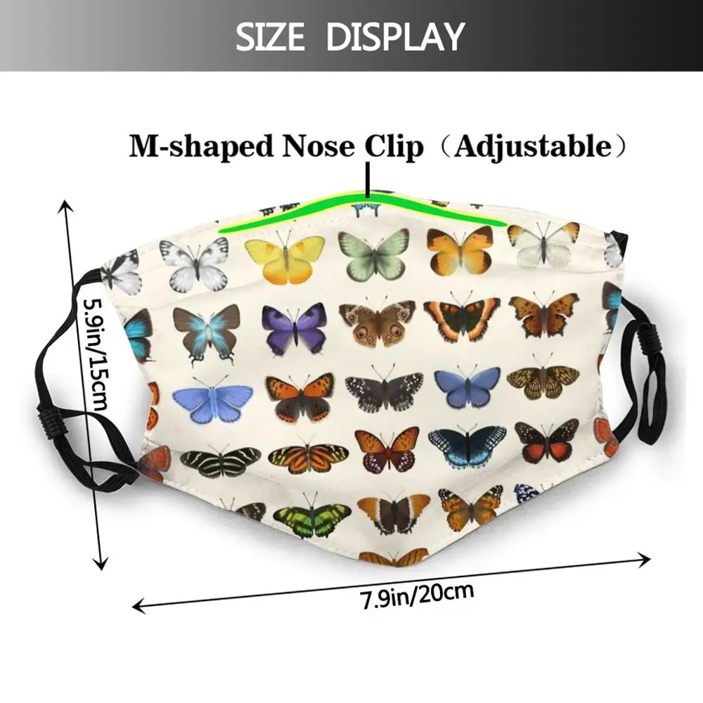 Butterflies Of North America Funny Print Reusable Pm2.5 Filter Face Mask Science Chart Biology Eleanor Lutz Tabletop Whale