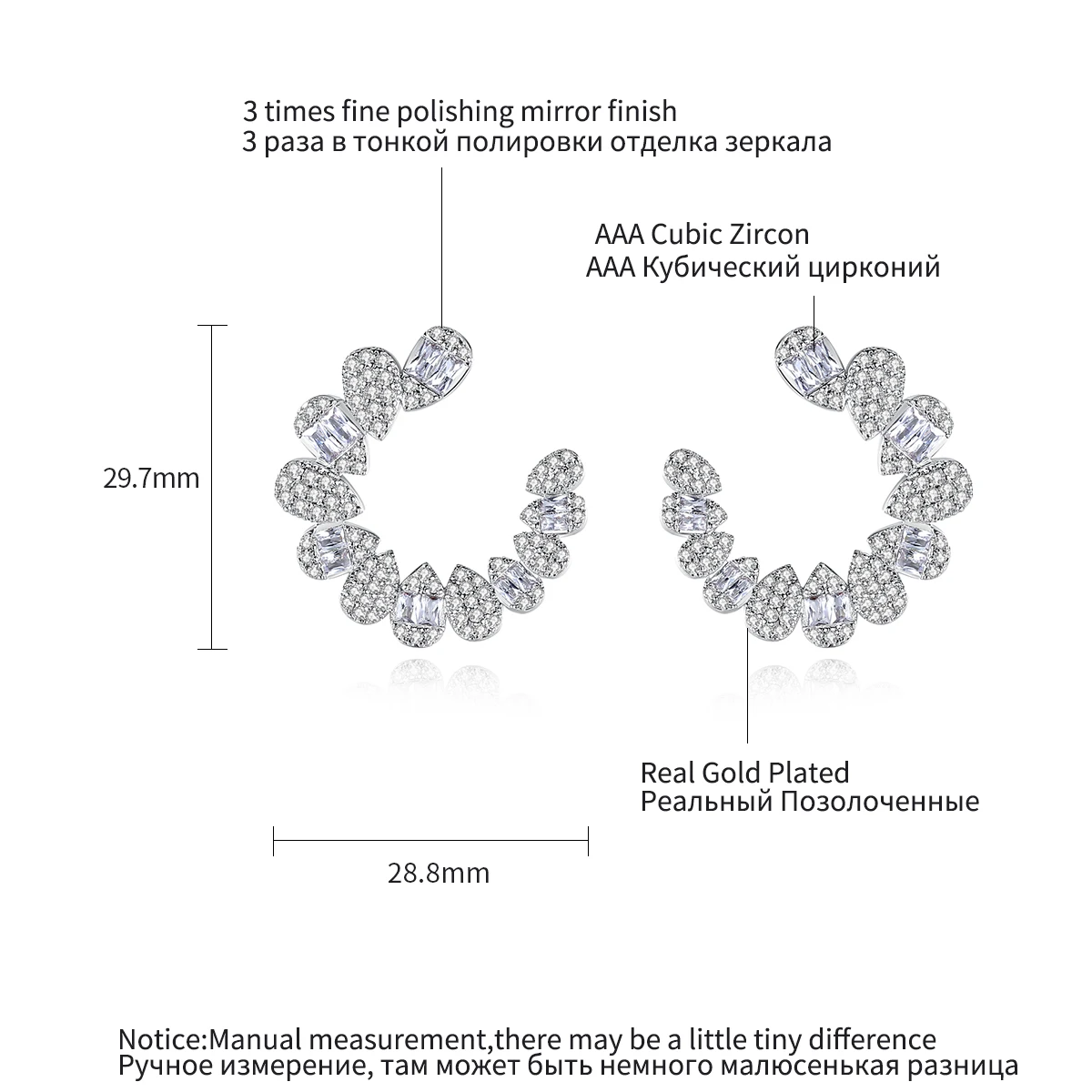 LUOTEEMI Big Rhinestone Flower Design Stud Earrings for Women Cubic Zirconia Circle Round Wedding Bridal Earrings for Women