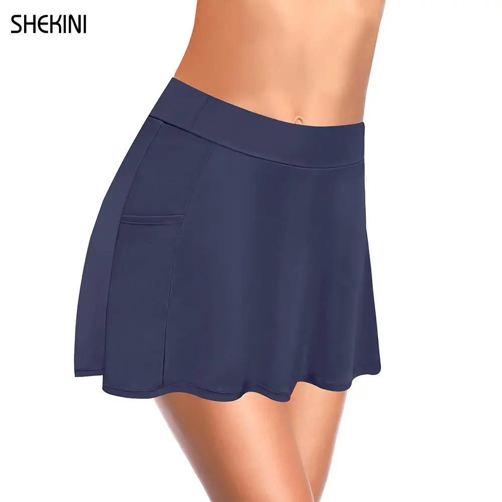 SHEKINI Women's Swimsuits High Waisted Swim Skirt Bikini Bottom With Side Pocket Casual Skirt  Solid Swimdress Tankini Shorts