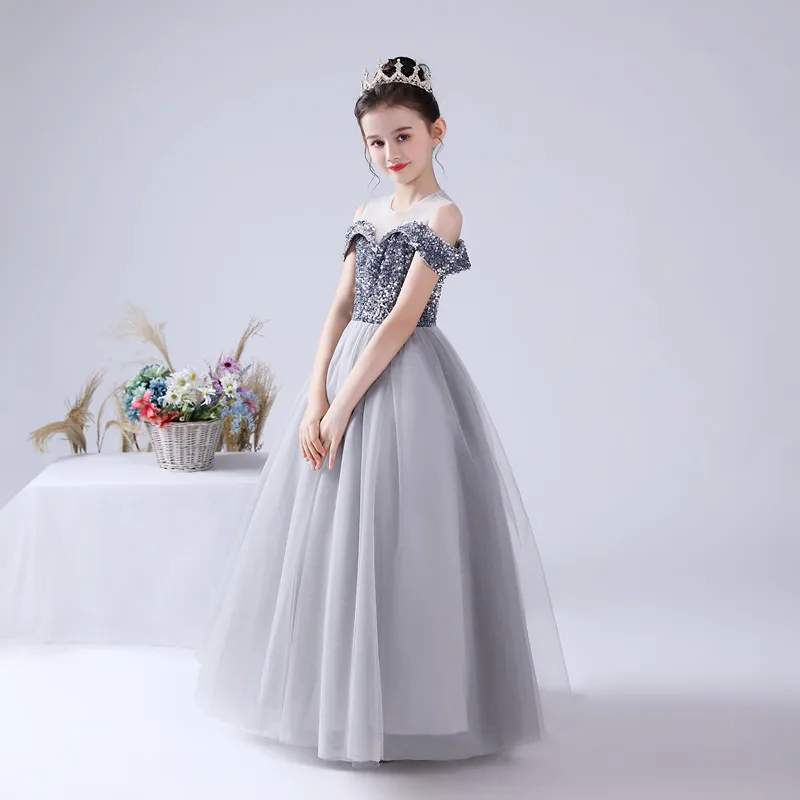 Muslimreal Photos Girls Long Pageant Birthday Party Princess Dress Junior Concert Gown paillettes Christmas Wedding elegante